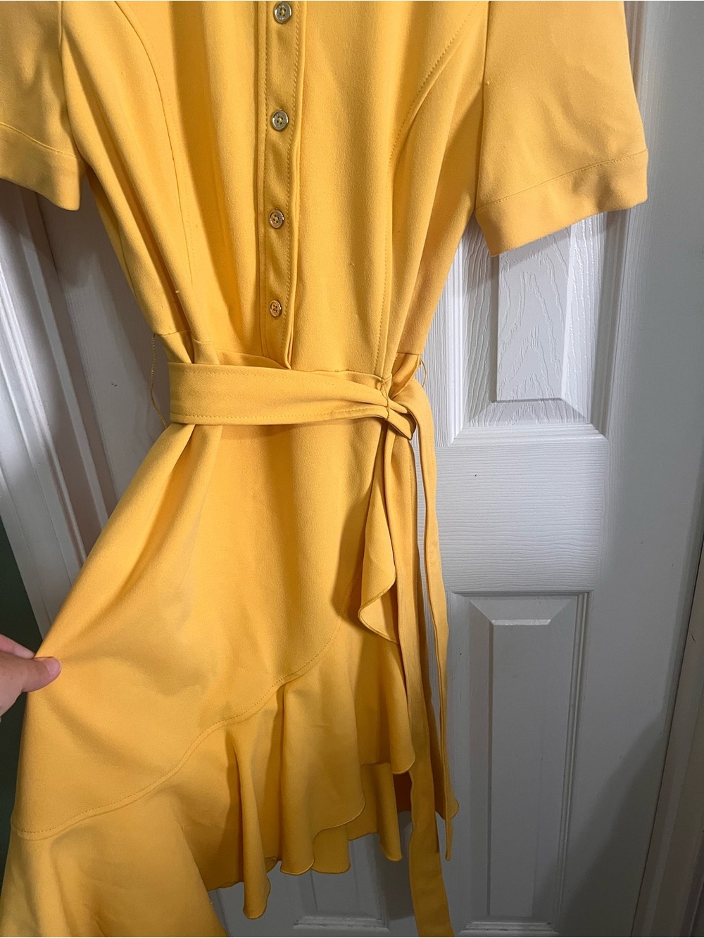 Tommy Hilfiger Mustard Short-Sleeve Wrap Midi Dress Size 4 - Picture 7 of 12